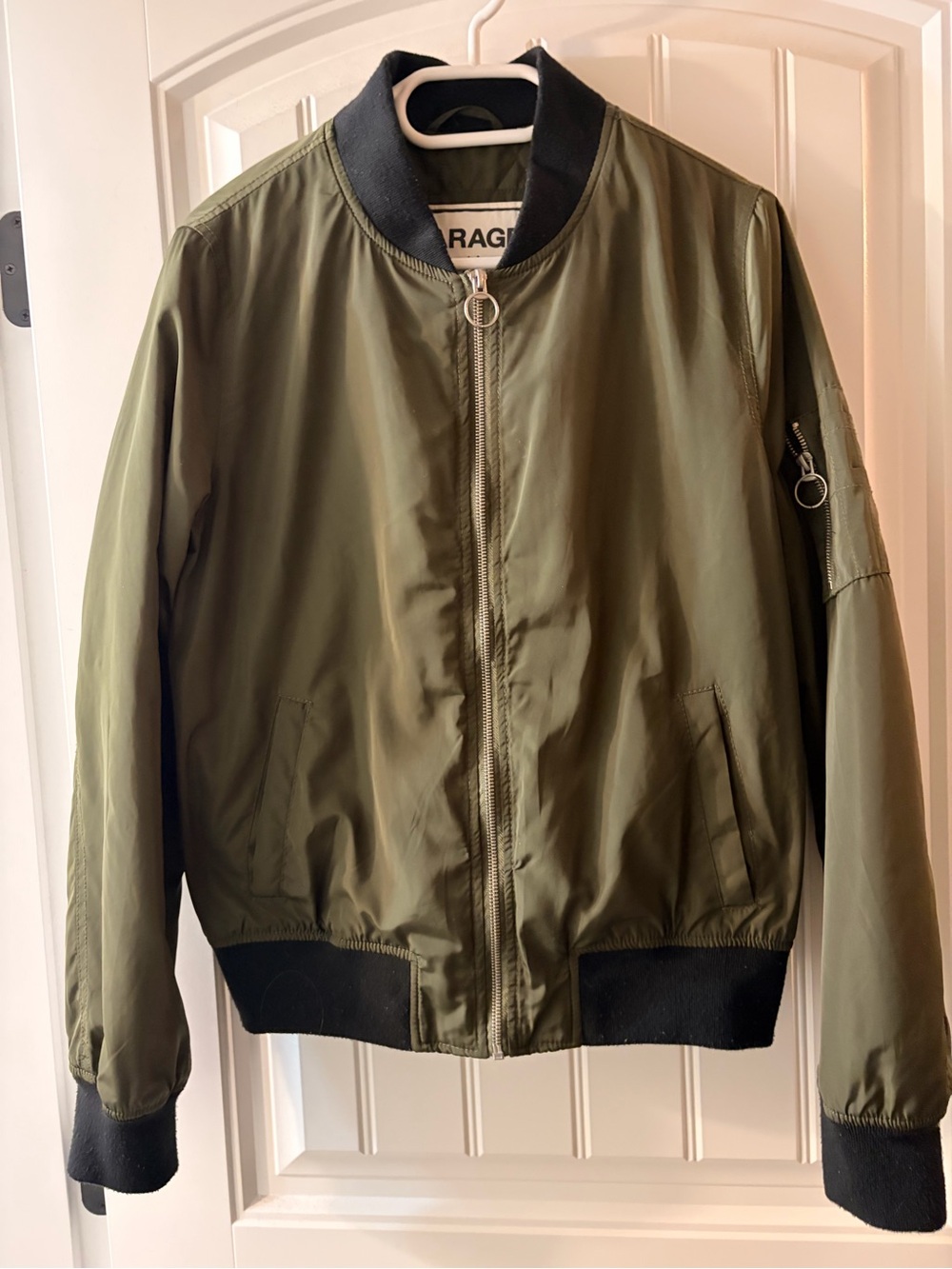 Garage Olive Green Bomber Jacket with Black Rib Trim